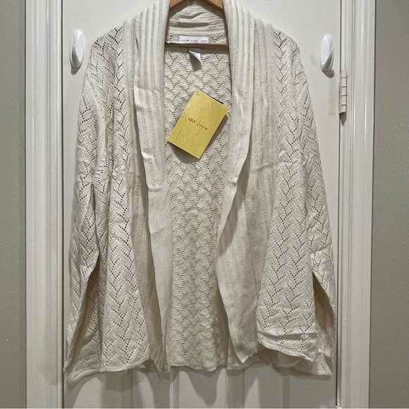 Susan Graver Womens Cardigan Sz XL Ivory Metallic Sweater Knit Stretch Spring - Picture 1 of 6